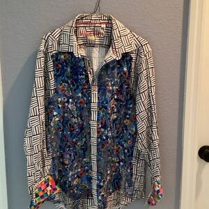 Robert Graham Multicolor Geometric and Floral Button Down Shirt